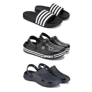 DRACKFOOT Lightweight Classic Slider || Sandals with Clogs for Men-Combo(3)_S-3024-3014-3146-8 Black