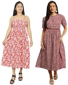 Miranga Women's Knee Length Dress, Pack of 2