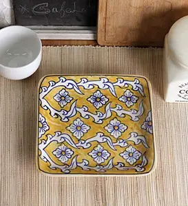 Miah Decor Hand Painted Floral Ceramic Stoneware Platters (MD-238),- Yellow and White, Microwave Safe, Freezer Safe, Dishware Safe (L x B x H - 8