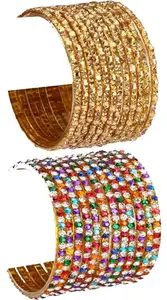 AFAST Combo Of Designer Wedding & Party Colorful Glass Kada/Bangle Pcak Of 24, Golden,Multi