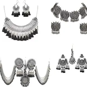 COSMO DUST Fashion Latest Oxidised Antique Design Stylish Traditional Necklace & Maang Tikka Jewellery Set for Women