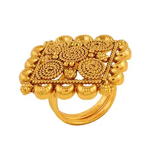 ACCESSHER Antique Square Gold Plated Traditional Freesize Finger Ring for Women and girls Pack of 1| Gifting for Karwachauth |