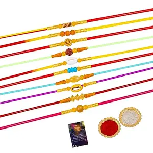 Rakhi Pack of 10 Rakhi For Bhabhi Bhaiya/Brother/Bhai With Roli Chawal And 1 Greeting Card -80
