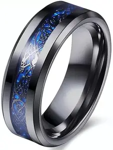 Men Valentine Smart Temperature Combo Ring Silver & Black (IR6863)