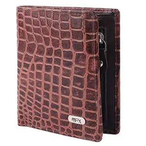 iMEX Men's Brown Crocodile Print Genuine Leather Notecase