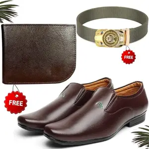 Graceful Trendy Formal Shoes/Party Shoes/Shoes Combo with Free Wallet & Belt for Men and Boys (BAZAAR3737_TCC-BR-2005) Multicolor