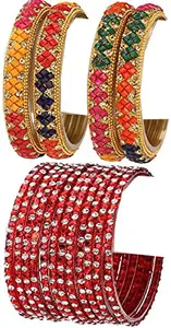 Colorful Glass Bangle/Kada Set Combo Ornamented With Colourful Chips & Beads_G1244 (AkBang2-ALX1.d_bang)