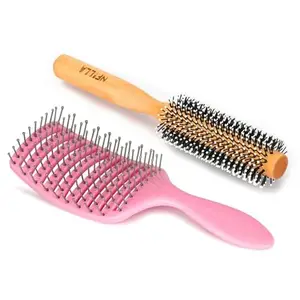 Nfilla Neem Wooden Comb Set For Women & Men | Wooden Combs Combo Hair Comb Set | Kachi Neem Comb For Women For Hair Growth | Dandruff Remover Comb Neem Wood Kangi For Hair (Pack Of 2) & Vented Hair Comb