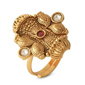 Kanak Jewels Valentine Collection Gemstone Handmade Gold plated Brass Copper ring For Women Girls Girlfriend Adjustable Ring KJNRG12
