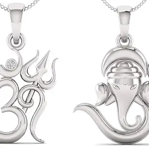 EVELYN CRAFT SIlver Plated Ganesh & Om Pendant for Men & Women Religious Locket for Good Health & Wealth