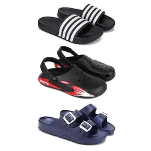 WINGSCRAFT Lightweight,Classic Slider || Sandals with Clogs for Men-Combo(3)-3024-3141-3116-9 Blue