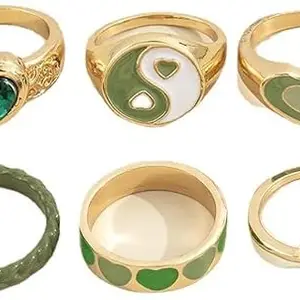 Rubique Y2K Style Retro Drippin Oil Rings Set For Girls And Women Alloy Gold Plated Ring Set - Set of 6