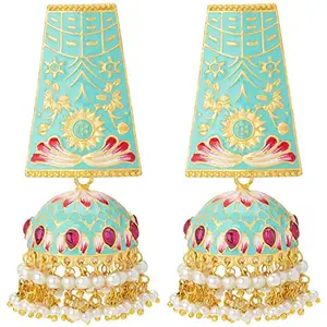 Peora Traditional Gold Plated Mint Enamel Meenakari Hand Painted Jhumka Jhumki Earrings Indian Jewellery for Women Girls