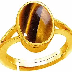 Anuj Sales 11.25 Ratti 10.00 Carat Natural Unheated Untreated Tiger's Eye Adjustable Gold Plated Ring Certified Stone for Men and Women