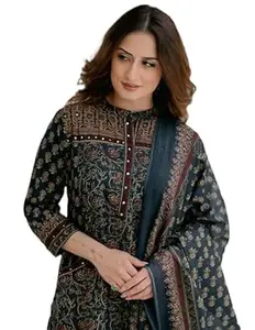 Arayna Women’s Cotton Printed Kurta Set with Palazzo Pants and Dupatta | Ethnic Straight Kurta
