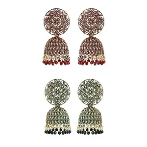 Yellow Chimes Earrings for Women and Girls Traditional Jhumka Earrings Oxidised Gold Plated 2 Pairs Combo Big Jhumka Jhumki Earrings | Birthday Gift For Girls & Women Anniversary Gift for Wife