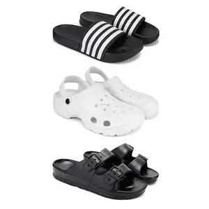 Lightweight,Classic SliderSandals with Clogs for Men-Combo(3)-3024-3122-3115-8 Black-3375