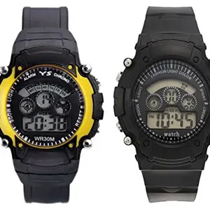 S S TRADERS -Black,Yellow Sport Watch with Seven Lights and Seven Colour, Week Display in Round Dail - Women/Men/Kids - Best Return Gift