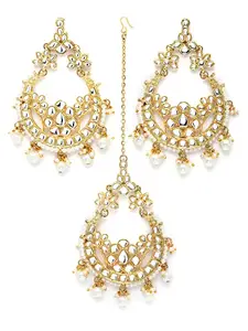 Karatcart Gold Plated Kundan Chandbali Earrings with Maangtikka Set for Women