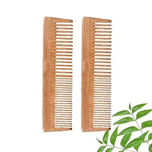 DAUMI Ayurvedic Neem Wood Anti Dandruff Hair Comb (pack of 2) Natural & Eco-Friendly |Natural Hair Styling Comb with Fine & Wide Teeth Comb | Made in India For Men & Women (DC2-11)