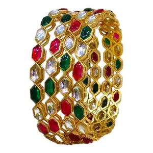 KAMAAKSHI FASHION COLLECTIONS Kundan Bangles for Women | Traditional Ethnic Designer Bangles for Weddings & Special Occasions (Design 3, 2.4)
