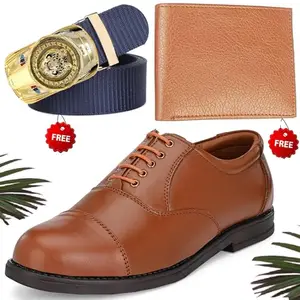 Latest Trendy Formal Shoes/Party Shoes/Shoes Combo with Free Wallet & Belt for Men and Boys (BAZAAR7329_RT-Tan-1010) Multicolor