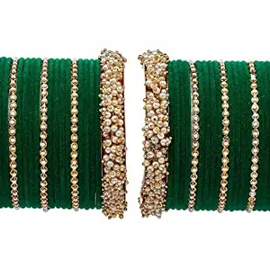 T4 Jewels Stylish Latest Collection Fashion Jewellery Pearl and Stone Glossy Finished Metal Bangles Set for Girls & Women_Green_2.2