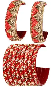 Colorful Glass Bangle/Kada Set Combo Ornamented With Colourful Chips & Beads_G27 (AkBang2-AAF1.c_bang)