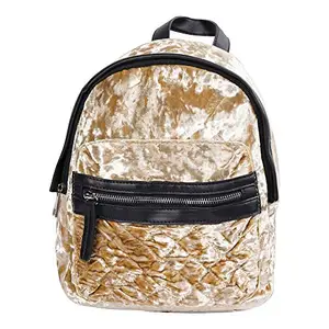 Portia Gold Portia Gold Girl's Velvet Bag |College Bag| Laptop Bag, Size:-15x11x3.5inch (Golden)