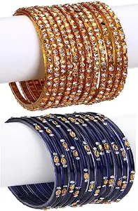 Somil Combo Of Party & Wedding Colorful Glass Bangle/Kada, Pack Of 24, Blue, Multicolor