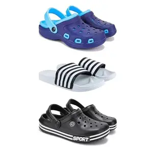 WINGSCRAFT Lightweight Classic Clogs || Sandals with Slider for Men-Combo(3)-3019-3026-3014-10 Black