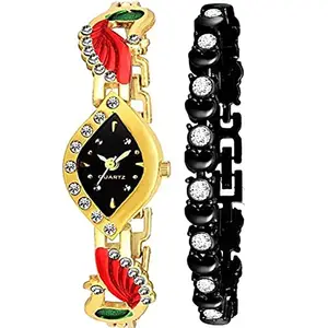 Xforia Free Gold Bracelet Bangle Type Black Dial Analog Watch for Girls & Women