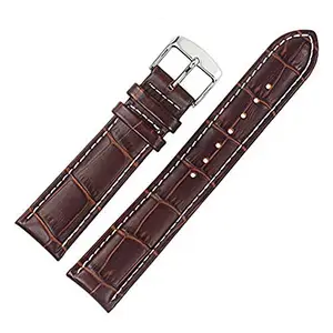 Ewatchaccessories 22mm Genuine Leather Watch Band Strap Fits CLASSIMA 8692 Brown With White Stich Silver Buckle-SB-101