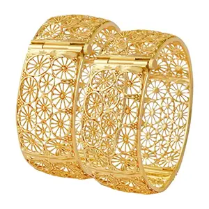 Mansiyaorange Two Broad Anticlockwise Screw Opnable Gold Filigree Floral 3D Work Bangles/Bangdi/Chudi/for Women(2.10)