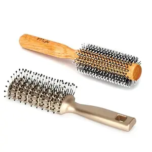 Nfilla Wooden Comb Set | Hair Comb Set | Hair Brush Comb For Women | Hair Roller Comb For Men | Wooden Round Hair Roller & Vented Hair Brush and Hair Comb
