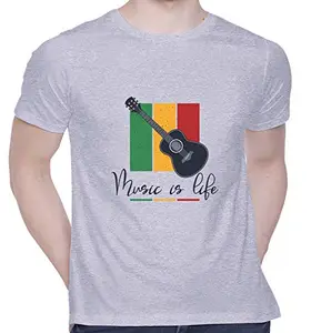 CreativiT Graphic Printed T-Shirt for Unisex Music is Life (Multi Color) Tshirt | Casual Half Sleeve Round Neck T-Shirt | 100% Cotton | D00790-4_Grey_Medium