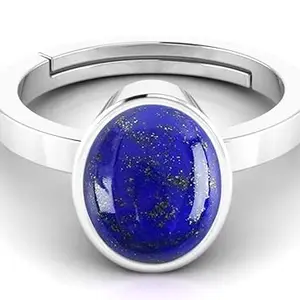 DINJEWEL 7.25 Ratti / 6.00 Carat Lapis Lazuli Ring Natural Lapiz Ring Original Lab Certified Blue Lapis Unheated Untreated Precious Stone Adjustable Ring for men and women's