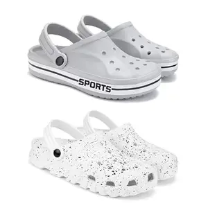 WINGSCRAFT-Lightweight Classic Clogs | Sandals |Slider Adjustable Back Strap for Men-Combo(2)-3067-3057-9 White