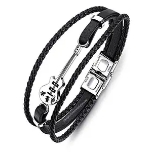 University Trendz PU Leather Funky Guitar Bracelet for Mens & Boys (Black)
