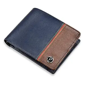 PIRASO Men's Artificial Leather Wallet (Blue - Brown)