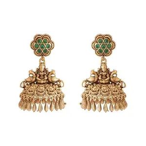 Kushal's Fashion Jewellery Green Gold Plated Ethnic Antique Earring - 422528