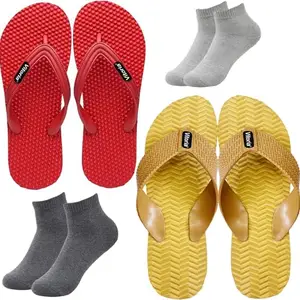 Vitoria Men Slippers | Soft Comfortable Stylish And Anti Skid Men's Flip-Flops & Slippers | Color : Multicolor | Size : 9, 2SLPDanaRedWaveYlwDrkGryLgtGryScks-9