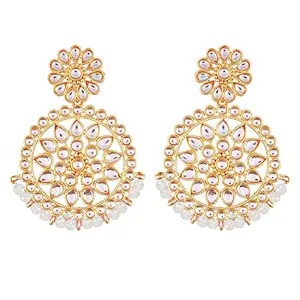 Amazon Brand - Anarva  Women's Gold Plated Kundan Chandbali Earrings (E2462W, White)