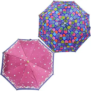 Rainpopson 3 Fold Umbrella for Women | Umbrella for Men 3 Fold | 3 fold Colour Umbrella | Umbrella Combo Pack of 2 | Umbrella for Girls (Multicolour) Set of 2 (FR_555)