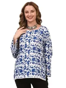Aarvi Ethnic Cotton Kurti with Lace or Real Mirror Work for Women | Ethnic Kurti for Daily