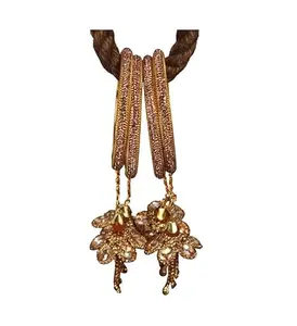 The Golden Cascade Fancy Metal Kada Latkan Bangles for Women | AD Stone Studded Party Collection | Function, Wedding, Traditional, Wear Bangle for Girls & Ladies (Pack of 4) (Golden, 2.6)