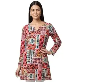 Cotton Printed Tunic Top for Women, 3/4 Sleeve Casual Kurti (in, Alpha, M, Multicolor)
