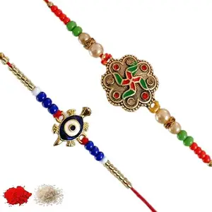 Rakhiya.com Designer Rakhi set of two, Multicolour rakhi, combo of two (set of 2), With Roli Chawal Packet 0946