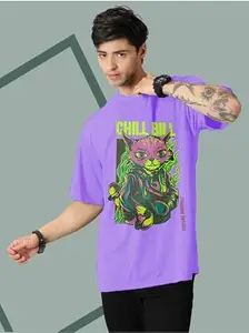 Sahuone Printed, Typography Men Round Neck Purple T-Shirt_BZ_oversizedchillbill3_Purple_XXL