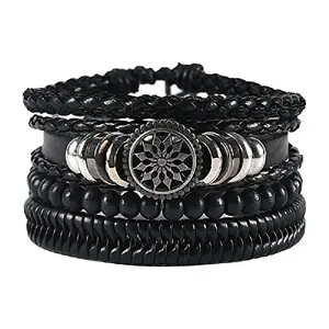 University Trendz Men's Black Braided Wrap Wooden Beads Tribal Wristbands Bracelet